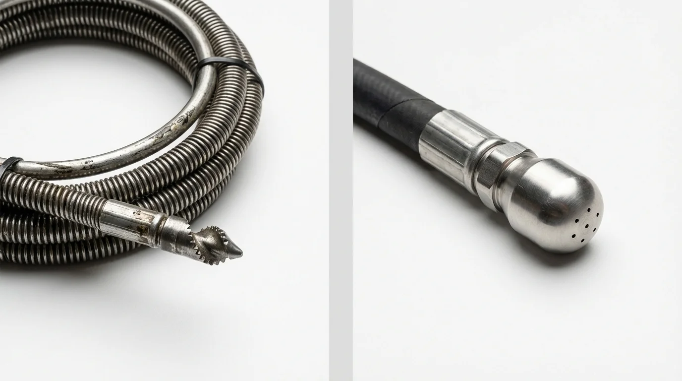 Drain snake cable and hydro jetting nozzle used for drain cleaning in Heber Springs, AR