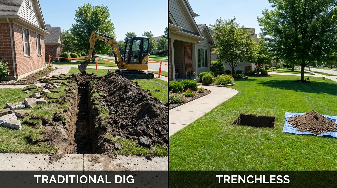 Trenchless sewer repair with minimal yard damage versus traditional excavation in Heber Springs, AR